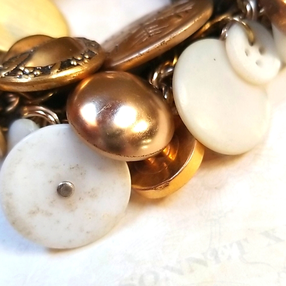 Vintage Rhinestone Pearl Button Charm Bracelet - Picture 6 of 12